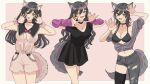  3girls animal_ears asymmetrical_legwear bikini black_bikini black_dress black_hair black_thighhighs blush bow breasts choker cleavage cleavage_cutout clothing_cutout collarbone detached_sleeves dress fake_animal_ears hair_between_eyes highres idolmaster idolmaster_shiny_colors jewelry large_breasts long_hair looking_at_viewer medium_hair midriff multiple_girls navel necklace open_mouth paddy_field pants partially_unzipped paw_pose pink_dress purple_bow purple_sleeves sailor_collar shirase_sakuya swimsuit tail thighhighs torn_clothes torn_pants twintails wavy_hair wolf_ears wolf_tail wrist_cuffs yellow_eyes 