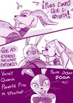  anthro bow_accessory buckteeth comic dialogue duo female five_nights_at_freddy&#039;s five_nights_at_freddy&#039;s_3 hi_res lagomorph leporid male mammal monochrome rabbit renita_reed scottgames simple_background spanish_text speech_bubble springtrap_(fnaf) teeth text vanny_(fnaf) whiskers white_background 