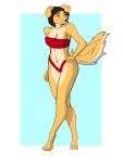  2023 absurd_res anthro bikini bikini_bottom bikini_top bird_dog brown_hair canid canine canis clothed clothing digital_media_(artwork) domestic domestic_dog female full-length_portrait green_eyes hair hand_on_hip hi_res hunting hunting_dog labrador looking_aside looking_away mammal navel phoxst portrait retriever short_hair skimpy skimpy_bikini smile smirk solo solo_focus standing swimwear 