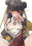  1girl artist_request bare_shoulders black_hair black_survival china_dress chinese_clothes dress eternal_return:_black_survival li_dailin looking_at_viewer nail_polish solo thighs third-party_source yellow_eyes yellow_nails 