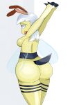  antennae_(anatomy) anthro arthropod bee betty_(cactuscacti) big_butt breasts butt cactuscacti female grey_eyes hair hymenopteran insect side_boob simple_background solo solo_focus stinger_(anatomy) stretching thick_thighs white_hair wide_hips wings 