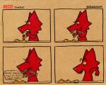  absurd_res ambiguous_gender anthro canid canine canis cardboard comic deedoss dialogue eyes_closed food fox hi_res hot_dog mammal redd_(deedoss) simple_coloring simple_eyes simple_face slap slap_(sound_effect) solo suprised_look surprise text wolf worried 
