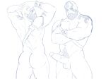  1boy abs ailurus_(ailurushearts) armor ass bald bara beard blue_skin bottomless chest_harness colored_skin critical_role crossed_arms erection facial_hair feet_out_of_frame grog_strongjaw hand_on_own_head harness head_tattoo highres large_pectorals looking_at_viewer male_focus male_pubic_hair mature_male monochrome multiple_views muscular muscular_male mustache navel navel_hair nipples nude pauldrons pectoral_squeeze pectorals penis pubic_hair shoulder_armor shoulder_tattoo single_pauldron sketch standing stomach tattoo the_legend_of_vox_machina thick_eyebrows thick_thighs thighs veins veiny_penis 