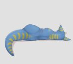  2023 anthro blue_body digital_media_(artwork) dragon grey_background hi_res horn louart notched_ear nude rear_view scar simple_background solo yellow_body 