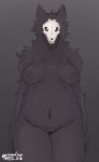 absurd_res anthro black_body breadroll breasts canid canine canis digital_media_(artwork) female fur genitals hi_res looking_at_viewer mal0 mammal nipples nude pupils pussy scp-1471 scp-1471-a scp_foundation simple_background solo white_pupils wolf 