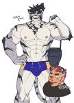  2boys abs absurdres bara blue_male_underwear boxer_briefs bulge cat_boy erection erection_under_clothes feet_out_of_frame forked_eyebrows frown furry furry_with_furry highres korean_text large_pectorals male_focus male_underwear multiple_boys muscular muscular_male mutton_chops navel nipples original pectorals short_hair solo_focus stomach strongman_waist sweatdrop thick_eyebrows tiger_boy topless_male translation_request ttn_(239_239) underwear yaoi 