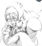  2023 alice_the_vixen anthro anton_petrov blush canid canine clothing digital_media_(artwork) duo embrace eyes_closed eyewear female fox fur_collar glasses gloves greyscale handwear hug human kissing kissing_cheek male mammal monochrome open_mouth open_smile round_glasses sketch smile tiny_bunny ydvavofi young young_male 