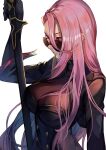  1girl breasts dungeon_and_fighter hinoru_saikusa holding holding_sword holding_weapon large_breasts long_hair pink_hair red_eyes solo sunglasses sword upper_body weapon white_background 
