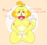  &lt;3 &lt;3_eyes animal_crossing anthro areola bell bell_collar big_breasts black_eyes blush blush_stickers breasts canid canine canis chest_tuft collar dialogue dipstick_tail domestic_dog eyelashes female fur genitals isabelle_(animal_crossing) kneeling looking_at_viewer mammal markings nintendo nipples open_mouth orange_body orange_fur pink_areola pink_nipples pussy shih_tzu shoomoo simple_background solo tail tail_markings tail_motion tailwag talking_to_viewer tan_background text thick_thighs toy_dog tuft white_background white_body white_fur wide_hips yellow_body yellow_fur 