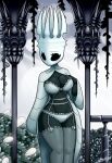  anthro arthropod black_body black_eyes bra breasts cleavage clothed clothing crossgender crown female garter_belt garter_straps headgear hi_res hollow_knight insect latiar legwear lingerie mtf_crossgender non-mammal_breasts pale_king_(hollow_knight) panties solo stockings team_cherry thigh_highs underwear white_body 