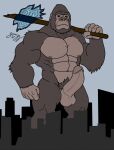  anthro ape balls biceps casual_erection casual_nudity erection foreskin fur genitals gorilla gorrizz haplorhine hi_res humanoid_genitalia humanoid_penis king_kong king_kong_(series) macro male male/male mammal manly muscular muscular_anthro muscular_male nipples nude pecs penis primate solo 