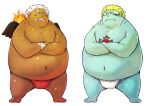  2023 absurd_res asian_clothing belly big_belly blonde_hair blue_body chiro_(artist) clothing duo east_asian_clothing fish-men_(one_piece) fundoshi hair hi_res japanese_clothing jinbe kemono male marine one_piece overweight overweight_male red_clothing red_fundoshi red_underwear s-shark simple_background underwear white_background white_clothing white_fundoshi white_hair white_underwear young 