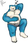  absurd_res anthro belly blue_body bulge clothing generation_1_pokemon hi_res male male/male muscular nintendo overweight pokemon pokemon_(species) shingoakuma simple_background snoring snorlax solo tired underwear white_background 