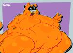  alternate_version_at_source anthro anthrofied belly belly_overhang belly_rolls big_belly bodily_fluids cel_shading chubby_cheeks colored dark_eyelids deep_navel domestic_cat double_chin fat_rolls felid feline felis fur garfield_(series) garfield_the_cat glistening glistening_body glistening_fur half-closed_eyes huge_thighs khiropt love_handles male mammal moobs morbidly_obese morbidly_obese_male narrowed_eyes navel obese obese_male open_mouth open_smile orange_body orange_fur outline overweight overweight_male shaded simple_background smile solo sweat tail thick_arms thick_thighs watermark white_outline 