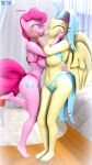  3d_(artwork) 9:16 anthro anthrofied avian big_breasts bra breast_squish breasts breasts_frottage clothing daveman1000 digital_media_(artwork) duo equid equine european_mythology female female/female friendship_is_magic greek_mythology hasbro hi_res hippogriff kissing lingerie mammal my_little_pony mythological_avian mythology panties pinkie_pie_(mlp) silverstream_(mlp) squish underwear 