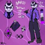  anthro ardling aridr3amin avian bird clothing eyewear flat_colors glasses herm hi_res intersex jacket magic_user male male/male model_sheet naror_(aridr3amin) owl purple_clothing purple_eyes purple_jacket purple_topwear solo stilized topwear 