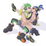  agent_3_(splatoon) agent_4_(splatoon) anal anal_penetration animal_humanoid balls blue_hair blue_tongue bodily_fluids bottomwear bottomwear_around_one_leg cephalopod cephalopod_humanoid clothed clothed_sex clothing clothing_around_one_leg cum cum_drip cum_in_ass cum_inside cum_on_chest cum_on_hand dripping duo ejaculation eye_contact footwear french_kissing genital_fluids genitals green_hair green_tongue hair headphones humanoid inkling jacket kissing looking_at_another male male/male marine marine_humanoid mollusk mollusk_humanoid nintendo nipples penetration penis raised_leg reonlock sex shoes shorts shorts_around_one_leg splatoon spread_legs spreading tongue tongue_out topwear 