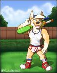  2018 anthro avery_(vir-no-vigoratus) backwards_hat baseball_cap blue_baseball_cap blue_clothing blue_eyes blue_hat blue_headwear blue_seam_shirt blue_seam_tank_top blue_sky briefs bulge canid canine canis clothing cloud colored_seam_underwear domestic_dog fence footwear green_grass green_shrubbery hair hat headgear headwear herding_dog male mammal open_mouth outside pastoral_dog red_clothing red_footwear red_seam_briefs red_seam_underwear red_shoes red_sneakers shadow sharp_teeth shirt shoes sky sneakers socks solo super_soaker tank_top teeth teeth_showing text tighty_whities tongue_showing topwear toy toy_gun translucent translucent_clothing underwear url vir-no-vigoratus water_gun welsh_corgi wet wet_briefs wet_clothing wet_shirt wet_tank_top wet_topwear wet_underwear white_briefs white_clothing white_footwear white_hair white_shirt white_socks white_tank_top white_topwear white_underwear wood_fence 