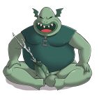  absurd_res amphibian anthro balls bodily_fluids bottomless bottomless_anthro bottomless_male buff_frog clothed clothing cum disney frog genital_fluids genitals hi_res humanoid_genitalia humanoid_penis male ofstrial overweight overweight_anthro overweight_male penis simple_background solo star_vs._the_forces_of_evil teeth vein veiny_penis white_background 