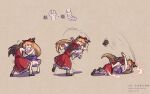  2girls absurdres brown_hair detached_sleeves hakurei_reimu highres horns ibuki_suika long_hair luke_sullivan multiple_girls nero_augustus oni oni_horns purple_skirt red_shirt red_skirt shirt skirt street_fighter street_fighter_6 touhou wrestling 