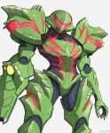  absurdres arm_cannon assault_visor claws glowing gonzarez highres metroid metroid_dread metroid_suit power_suit samus_aran shoulder_spikes simple_background solo spikes weapon 