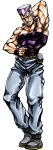  1boy arm_up earrings flattop full_body grey_hair hat jean_pierre_polnareff jewelry jojo_no_kimyou_na_bouken male_focus metamin_(memethah) muscular muscular_male official_style purple_hair solo standing stardust_crusaders wristband 