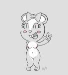  accessory blush breasts chipmunk el_senor_erizo female genitals giggles_(htf) ground_squirrel hair_accessory happy_tree_friends mammal monochrome nipples nude open_mouth pussy ribbons rodent sciurid simple_background smile solo 