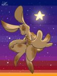  anthro brown_body digibeawr gradient_background hi_res lagomorph leporid male mammal pink_nose rabbit simple_background sky solo star 