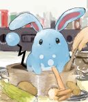  ambiguous_gender anthro azumarill bodily_fluids cooking_with_furs duo generation_2_pokemon human leak mammal marblerabbitworld nintendo pokemon pokemon_(species) tears 