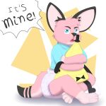  anthro big_ears bill_cipher blue_clothing blue_eyes canid canine clean_diaper clothed clothing diaper disney fennec fennecat_(artist) fox fur gravity_falls hi_res hybrid male mammal pink_body pink_fur polo_shirt red_fox shirt simple_background solo speech_bubble topwear watermark wearing_diaper yelling 