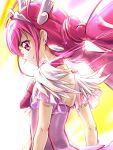  1girl choker clear_glass_(mildmild1311) commentary_request cure_happy dress eyelashes hair_ornament happy highres hoshizora_miyuki long_hair looking_at_viewer magical_girl pink_choker pink_dress pink_eyes pink_hair precure smile smile_precure! solo standing twintails 
