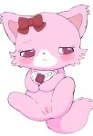  accessory anthro anus azuo blush bow_ribbon domestic_cat facial_tuft felid feline felis female fur garnet_(jewelpet) genitals hair_accessory hair_bow hair_ribbon hi_res jewelpet jewelry looking_away lying mammal necklace on_back persian_cat pink_body pink_fur plump_labia pussy ribbons sanrio simple_background solo spread_legs spreading white_background 