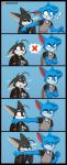  5_panel_comic anthro bite black_border blue_background blue_body blue_fur bodily_fluids border canid canine cheek_tuft clenched_teeth clothing collar domestic_cat duo ears_back english_text eyes_closed facial_tuft felid feline felis fox fur grey_body grey_fur half-closed_eyes hi_res humor hybrid jay-r jay-r_(character) love_bite male mammal multicolored_body multicolored_fur narrowed_eyes page_(jay-r) pivoted_ears shirt simple_background smile sound_effects t-shirt tears tears_of_pain teary_eyes teeth text topwear tuft two_tone_body two_tone_fur white_body white_fur wide_hips 