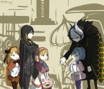  2boys 3girls binah_(project_moon) black_cape black_eyes black_hair black_pants blonde_hair blue_eyes blue_hair bow cape capelet child crossed_arms crossover fur_trim green_eyes hairband highres jitome lobotomy_corporation long_hair made_in_abyss maruruk mizuhashi_parusui multicolored_hair multiple_boys multiple_girls ozen pants project_moon short_hair skirt smile tiphereth_a_(project_moon) tiphereth_b_(project_moon) two-tone_hair white_hair 