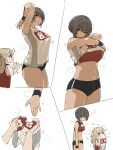  ... 2girls dark-skinned_female dark_skin gym_uniform height_difference highres interracial m_k multiple_girls original short_hair simple_background smelling smelling_clothes standing steam sweat sweaty_clothes tall tall_female tomboy undressing very_sweaty white_background yuri 