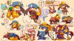  animal_collar animal_ears blue_eyes blue_headwear blush brown_hair collar doromizu furry furry_male gloves highres huepow jewelry kaze_no_klonoa klonoa leorina lolo_(klonoa) monkey_ears moo_(klonoa) multiple_views pac-man popka ring sweatdrop translation_request yellow_eyes yellow_gloves 