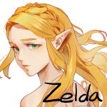  1girl blonde_hair braid character_name closed_mouth crown_braid green_eyes highres long_hair looking_at_viewer looking_to_the_side pointy_ears portrait princess_zelda psp26958748 shiny_skin simple_background solo the_legend_of_zelda the_legend_of_zelda:_breath_of_the_wild white_background 