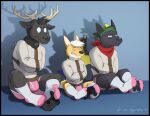  2019 angry annoyed anthro antlers avery_(vir-no-vigoratus) bandanna black_nose blue_eyes briefs bulge canid canine canis clothing colored_seam_underwear domestic_dog dragon eyes_closed fur green_bandanna green_kerchief grey_straitjacket group herding_dog horn hybrid kerchief male mammal open_mouth orange_body orange_fur pastoral_dog pink_briefs pink_clothing pink_underwear restraints smile strait-jacket straitjacket teeth_showing trio underwear vir-no-vigoratus welsh_corgi white_body white_fur white_seam_briefs white_seam_underwear wolf 