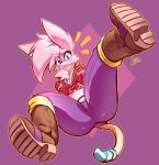  2023 absurd_res anthro boots bottomwear breasts chest_tuft cleavage clothed clothing emanata female footwear fur hair hi_res jamoart looking_at_viewer mammal mathilda_(jamoart) midriff mouse murid murine navel pants pink_body pink_eyes pink_fur pink_hair rodent shirt solo tied_shirt topwear tuft 