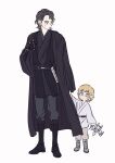  2boys anakin_skywalker blonde_hair blue_eyes blush boots brown_hair energy_sword father_and_son highres lightsaber luke_skywalker multiple_boys scar scar_across_eye simple_background skdlfjgrp star_wars star_wars:_a_new_hope star_wars:_revenge_of_the_sith sword toy weapon white_background x-wing 