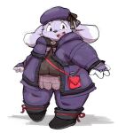  2023 4_fingers anthro belly biped black_nose clothed clothing fingers hat headgear headwear hi_res kemono kusosensei lagomorph leporid mammal overweight rabbit solo tokki 