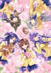  5girls :d ;) ;d ^_^ antenna_hair arm_above_head arm_up blue_eyes blue_hair blue_skirt blurry blush botan_(clannad) bow brown_eyes brown_hair cherry_blossoms clannad closed_eyes commentary_request cowboy_shot crown dango_daikazoku day depth_of_field eyelashes falling_petals fujibayashi_kyou furukawa_nagisa green_hair grey_hair hair_bobbles hair_bow hair_intakes hair_ornament hair_spread_out hat highres holding holding_stuffed_toy ibuki_fuuko ichinose_kotomi jacket light_blush long_hair long_sleeves looking_at_viewer low-tied_long_hair lying medium_hair miniskirt multiple_girls on_back on_side one_eye_closed open_mouth outdoors parted_lips party_hat petals pleated_skirt purple_bow purple_eyes purple_hair sailor_collar sakagami_tomoyo sakura_(kasupi) sidelocks skirt smile starfish straight-on straight_hair stuffed_animal stuffed_toy teddy_bear teeth two_side_up upper_teeth_only very_long_hair white_bow white_sailor_collar yellow_jacket 