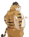  2023 anthro asian_clothing belly big_belly blush butt clothing east_asian_clothing eyewear felid fundoshi glasses hi_res hon55728 humanoid_hands japanese_clothing kemono male mammal moobs nipples overweight overweight_male pantherine red_clothing red_fundoshi red_underwear solo tiger underwear 