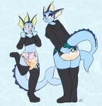  anthro blue blush bodily_fluids body clothed clothing diaper duo eeveelution female fur generation_1_pokemon genital_fluids hi_res juneberrysprout male male/female nintendo peeing pokemon pokemon_(species) simple_background tail urine vaporeon wet_diaper wetting 