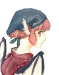  1girl animal_ears bird_ears bird_wings blue_headwear brown_kimono closed_mouth haruaki_(onkai_planaria) head_scarf japanese_clothes kimono mystia_lorelei okamisty one-hour_drawing_challenge pink_eyes pink_hair profile short_hair simple_background solo touhou upper_body white_background white_wings wings 