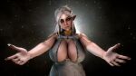  3d breasts highres hug large_breasts nyxsmanor oc_hemera pointy_ears white_hair 