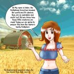  ambiguous_gender barn brown_eyes brown_hair female feral fluffy_pony fluffy_pony_(species) hair hi_res human inshi mammal silo sky tractor wheat 