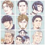  3girls 6+boys :d alternate_hairstyle beard black_choker black_hair brown_hair c69 character_request child choker cikapasi dog enonoka facial_hair goatee golden_kamuy grey_hair highres ienaga_kano kadokura_(golden_kamuy) kirawus_(golden_kamuy) mature_male multicolored_hair multiple_boys multiple_girls nihei_tetsuzou nikaidou_kouhei old old_man scar scar_on_face sharp_teeth short_hair sideburns smile stubble teeth thick_eyebrows toni_anji two-tone_hair vasily_(golden_kamuy) 