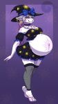  absurd_res anthro belly big_belly bottomwear bovid caprine clothing female fishnet hat headgear headwear hi_res horn inflation mammal miniskirt pale_skin sequence sheep skirt solo tswagi_slime witch_costume witch_hat 