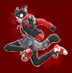  action_pose anthro belt bodysuit bottomwear clothing cricket_soup cutoffs denim denim_clothing domestic_cat felid feline felis footwear fur furgonomics grey_body grey_fur hi_res hoodie jacket jumping male mammal marvel mask meows_morales open_mouth pawpads paws pose shoes shorts skinsuit solo spider-ham spider-man:_into_the_spider-verse spider-man_(series) striped_body striped_fur stripes tight_clothing topwear whiskers 